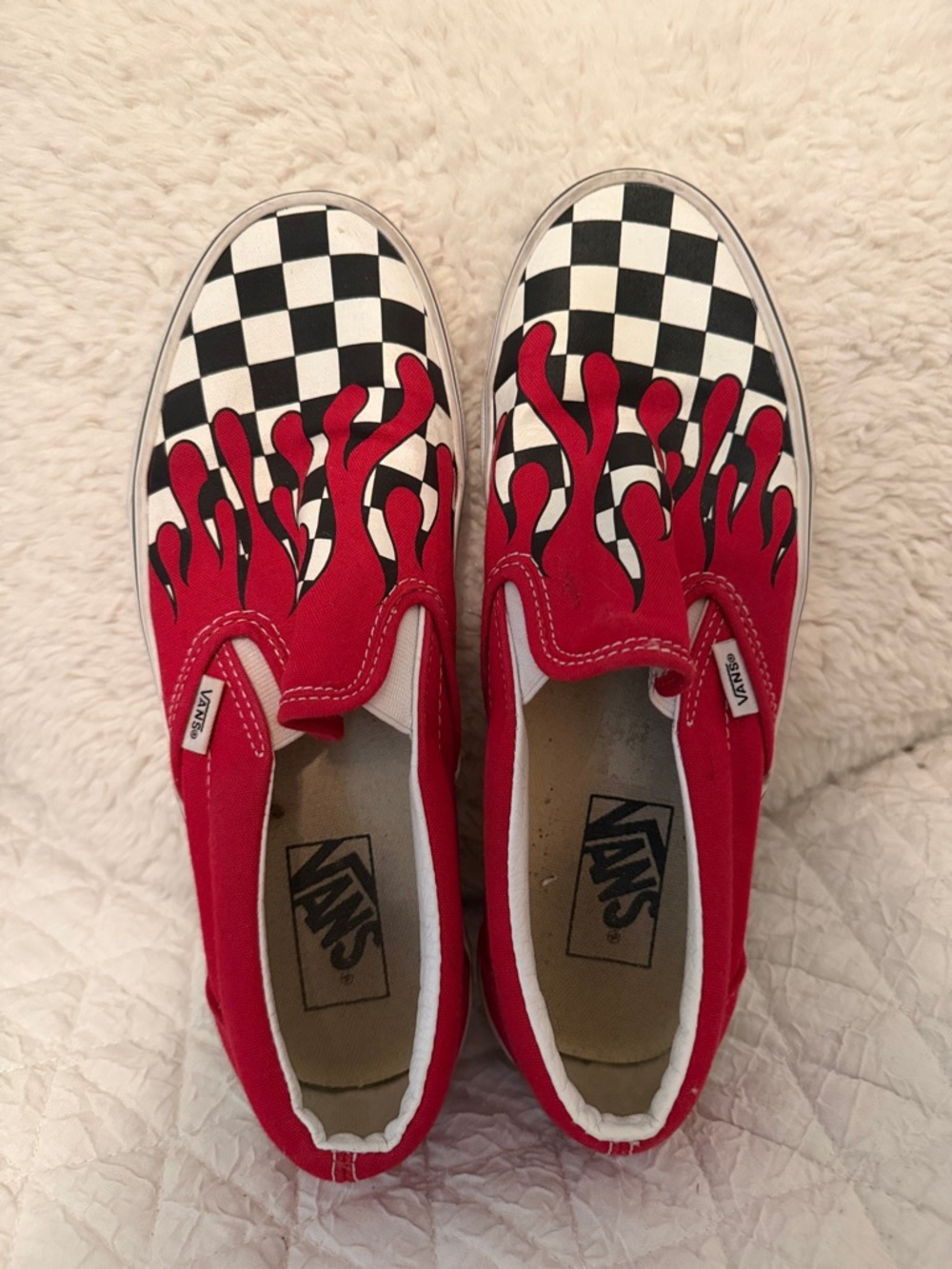Vans Red Flame Checkerboard Slip-On Sneakers